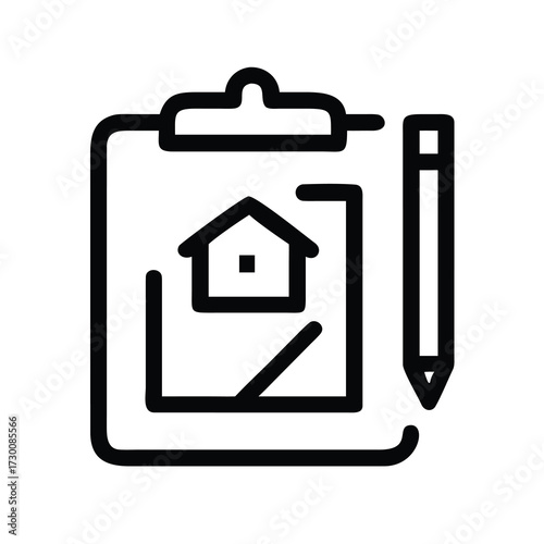 Real estate property appraisal house plan on clipboard with pencil icon for home valuation services