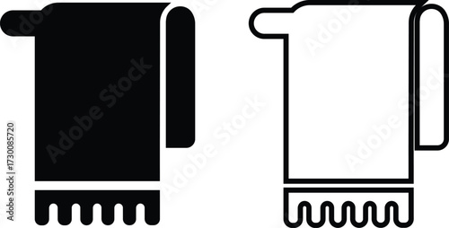 Black towel icon set, collection and group in flat and line style fabric vector symbol for hygiene, fitness, bath, spa and gym textile synonym graphic design pack