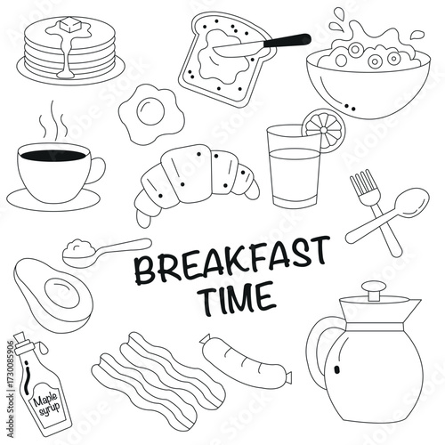 Delicious Breakfast Food Items Including Pancakes, Eggs, and Coffee for a Perfect Morning Meal
