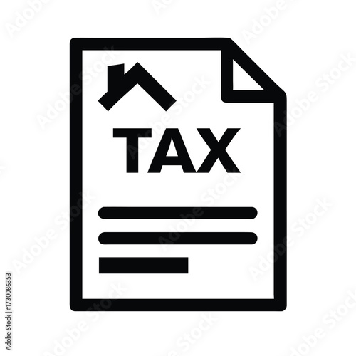 Property tax document icon simple line art representation of home ownership taxes and financial obligations