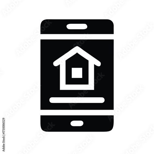 Modern smartphone displaying real estate app icon home search functionality business