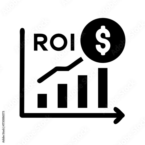 Return on investment roi graph with dollar symbol showing upward growth trend