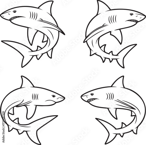 Set of Shark Outline vector illustration isolated On Transparent Background
