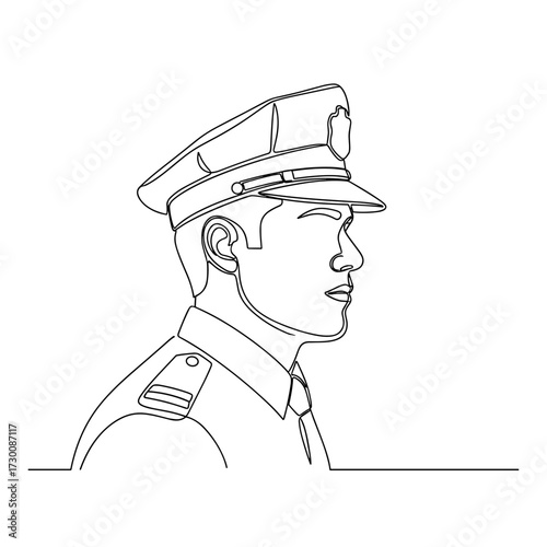 Police officer outline drawing in uniform on white background