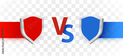 VS battle screen design with contrasting red and blue shields, perfect for game or challenge comparison.