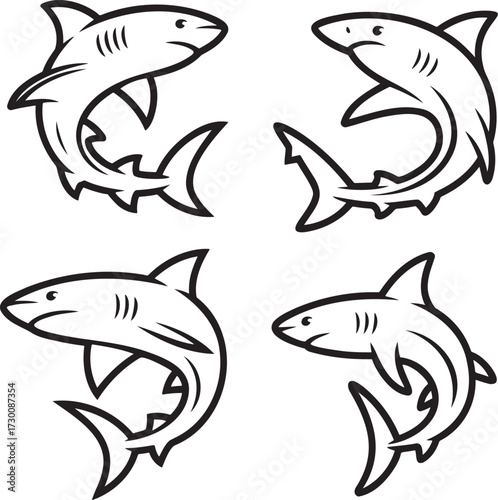 Set of Shark Outline vector illustration isolated On Transparent Background
