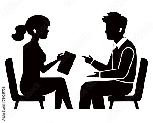 Consultation discussion black silhouette vector design on white background