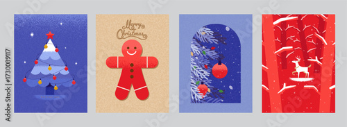 Minimal Christmas Greeting Card Collection with Geometric Holiday Illustrations