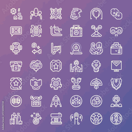 Collection of modern abstract linear icons, perfect for digital interfaces, futuristic technology, artificial intelligence, and conceptual design elements