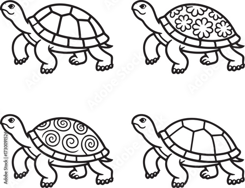Set of Tortoise Outline vector illustration isolated On Transparent Background