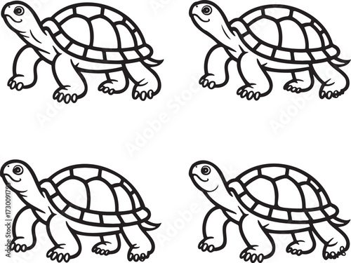 Set of Tortoise Outline vector illustration isolated On Transparent Background