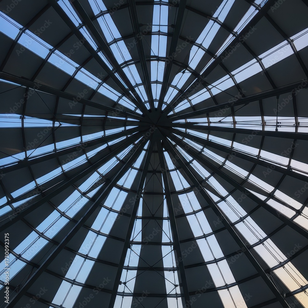 Naklejka premium intricate architectural design with geometric patterns and natural light filtering through glass structure - AI Generated Digital Art