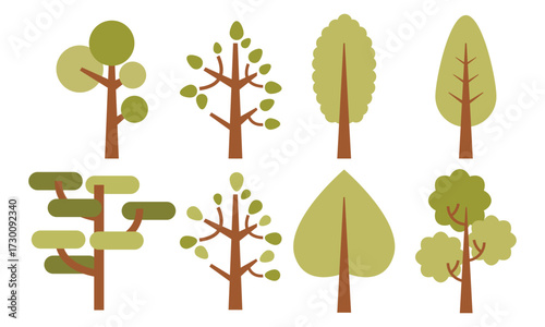 Variety of natural trees flat vector set, woodland illustration collection