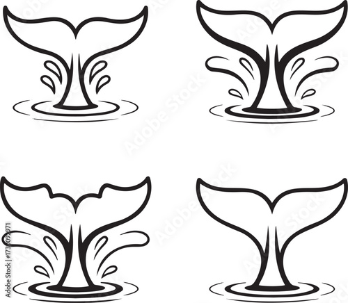 Set of Whale tail Outline vector illustration isolated On Transparent Background