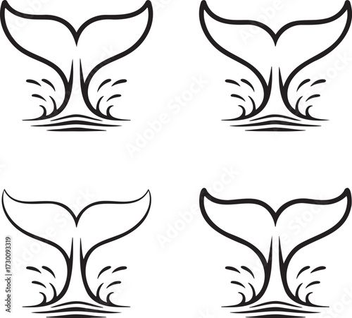 Set of Whale tail Outline vector illustration isolated On Transparent Background