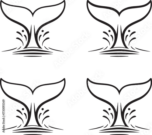 Set of Whale tail Outline vector illustration isolated On Transparent Background