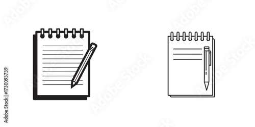 Minimalist Vector Icons of Notepads with Pen and Pencil