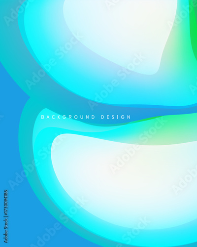 Abstract fluid shapes, vibrant blues, greens create modern background. Soft gradients, smooth curves define design elements.