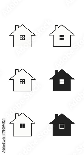 Set of House Icons with Windows
