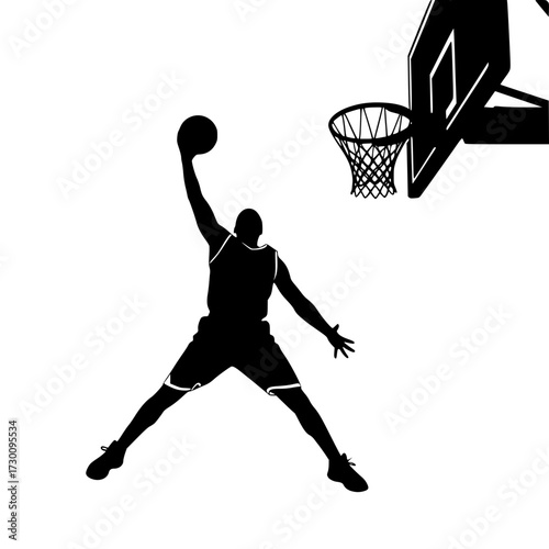 Vector art of silhouette of a basketball player dunking a dynamic representation of athleticism, skill, and the thrill of competition in sports