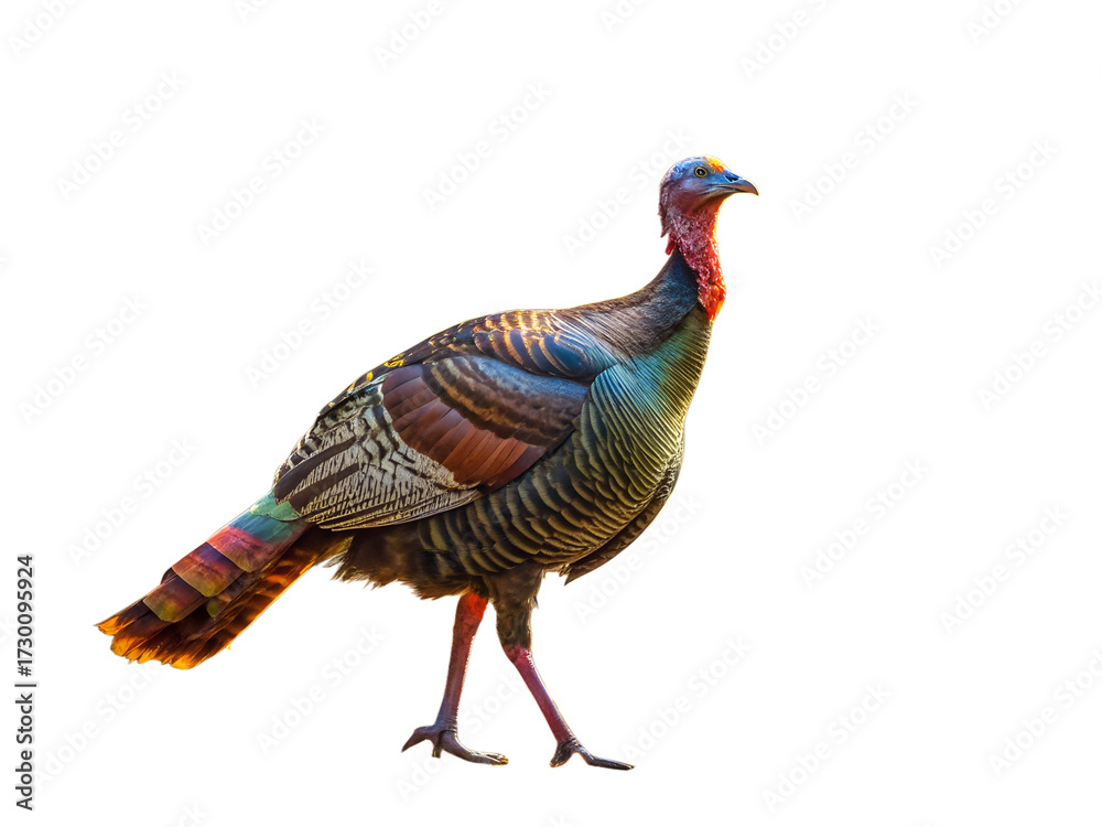 Obraz premium Elegant wild turkey standing gracefully isolated on transparent background, showcasing its colorful plumage and natural beauty