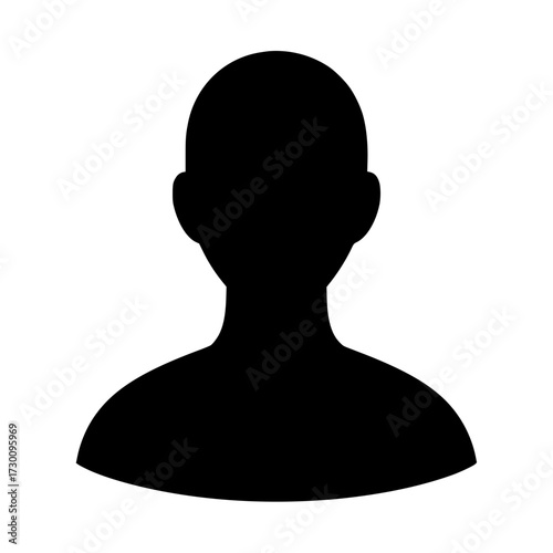 Vector art of silhouette of a persons head and shoulders, representing anonymity, privacy, or a placeholder for an unknown individual in a generic context