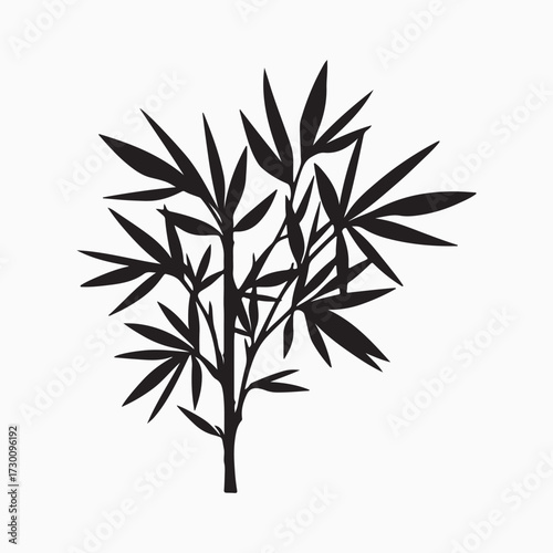 Monochrome Black Silhouette of Dense Bamboo Shoots and Leaves Asian Nature Vector Illustration.
