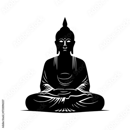 Vector art of a serene silhouette of buddha in meditation, , embodying peace and enlightenment, a symbol of spiritual awakening and inner harmony, radiating tranquility