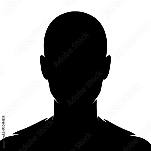 Vector art of silhouette of a person, depicting a mysterious figure with a smooth head and broad shoulders, creating an aura of anonymity and intrigue in the image