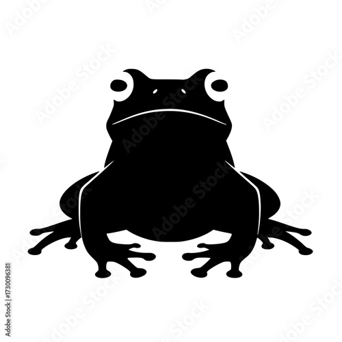 Vector art of a striking silhouette of a frog, its form bold against the stark, showcasing its unique amphibian features, creating a captivating image