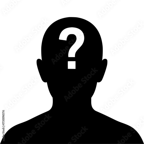 Vector art of silhouette of a persons head with question mark a conceptual image representing uncertainty, inquiry, and the search for identity