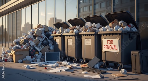 Overfilled Trash Cans and Rubbish on Street.