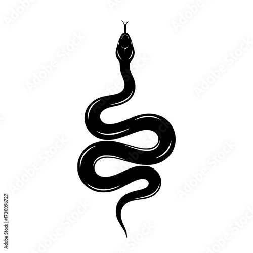 Vector art of a silhouette of a snake, embodying themes of transformation, mystery, and primal instinct with its sinuous form and captivating gaze