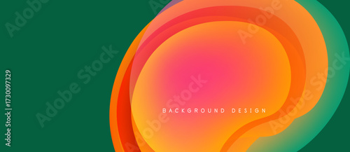 Abstract colorful layers create dynamic visual effect. Gradient shades blend smoothly, forming flowing shapes. Modern design element.