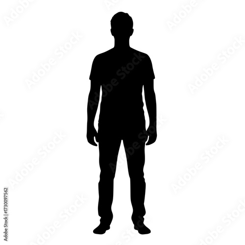 Vector art of silhouette of a man standing shows a simple, anonymous figure, representing human presence and form in a minimalistic style