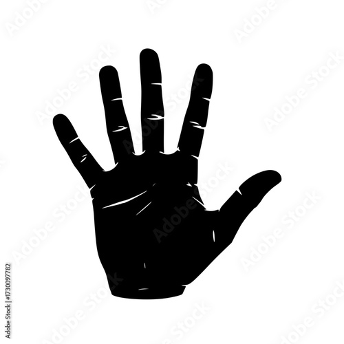 Vector art of a striking silhouette of a hand against an, showcasing its intricate lines and the unique form of human anatomy, captured in a minimalist style