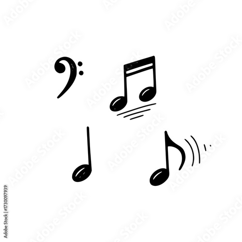 Vector art of musical notes dance across the page, a symphony of symbols representing melody and rhythm, , inviting the imagination to compose harmonious tunes