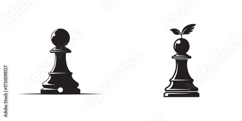 Stylized Black Chess Pawns, One Traditional and One with a Plant Sprout, Symbolizing Growth and Strategic Potential