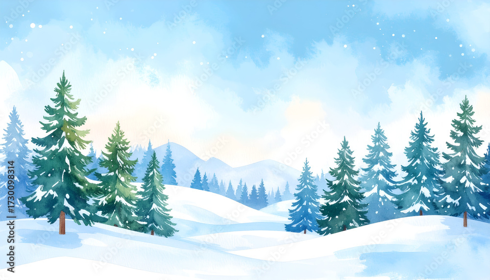 Fototapeta premium Winter Wonderland Watercolor Illustration