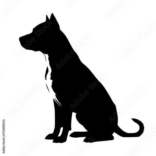 Vector art of a poised american pit bull terrier sits attentively, its muscular frame and alert expression capturing its intelligence, a symbol of strength and loyalty
