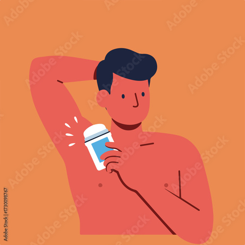 Torso shot of a man applying deodorant
