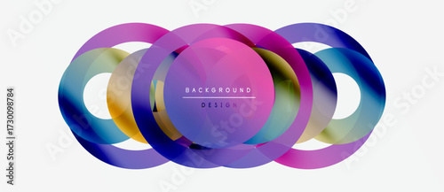 Abstract colorful shapes overlap creating dynamic visual effect. Modern design elements suggest creativity, innovation. Background features gradients, lines.