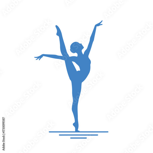 Azure silhouette of a ballerina striking a pose on a platform