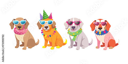 PNG Stylish dogs wearing colorful accessories, element set on transparent background
