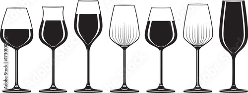  Vector Set of Alcohol Glasses – Red Wine, White Wine, Champagne, and Sparkling Drinks