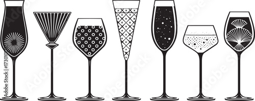  Hand Sketched Wine Glass Vector Collection – Goblets, Flutes, and Drinkware for Bars and Restaurants