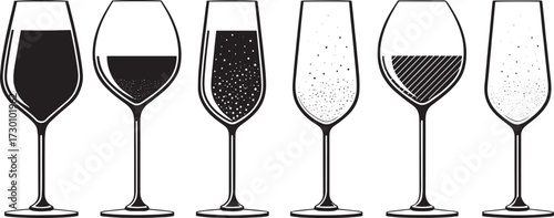  Hand Sketched Wine Glass Vector Collection – Goblets, Flutes, and Drinkware for Bars and Restaurants