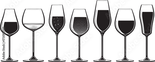  Hand Sketched Wine Glass Vector Collection – Goblets, Flutes, and Drinkware for Bars and Restaurants