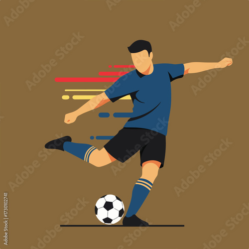Soccer player kicking a ball, minimalist design, on a brown background
