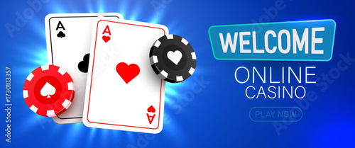 Poker card with casino chips. Casino banner. Vector illustration